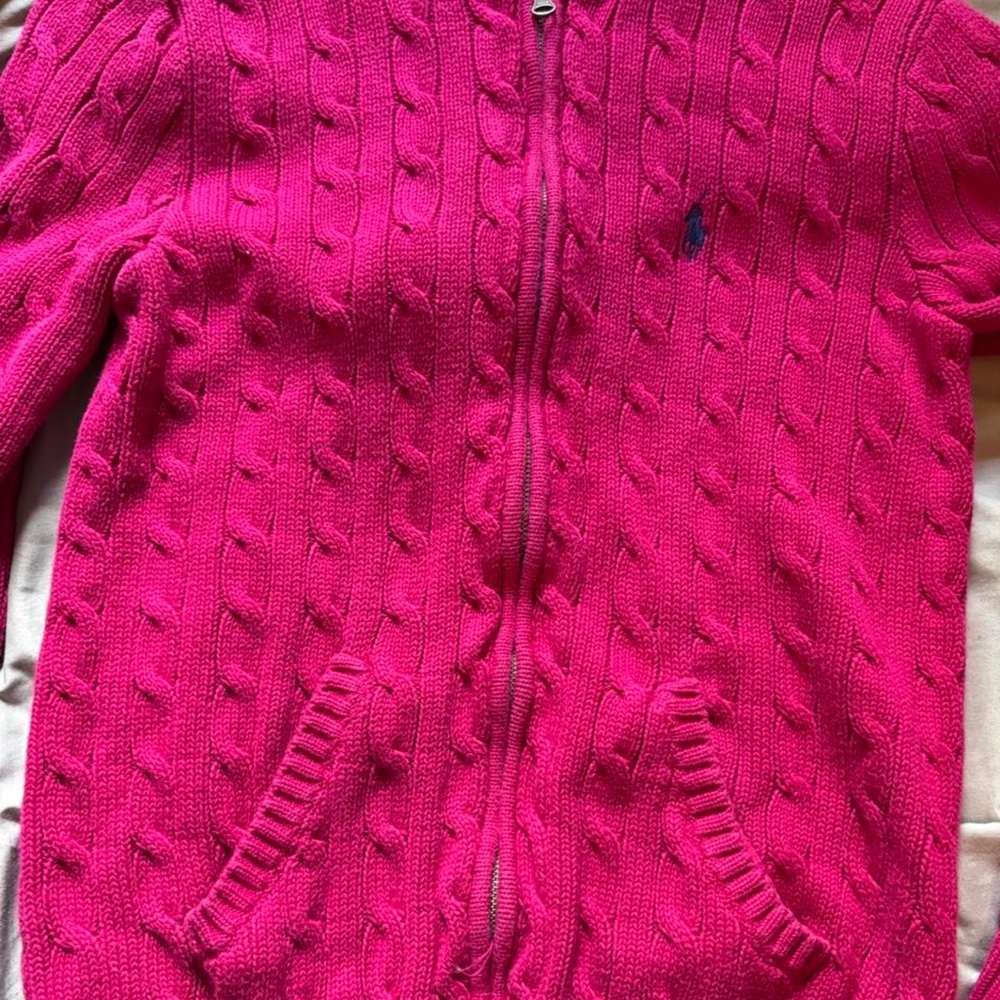 Ralph Lauren Fuchsia Cable-Knit Zip Hoodie - Picture 7 of 9